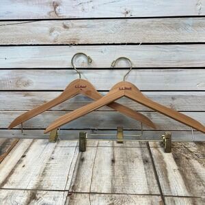 L.L. Bean Brown Cedar Wood Suit Hangers Brass Clips Vintage Set of 2 OS